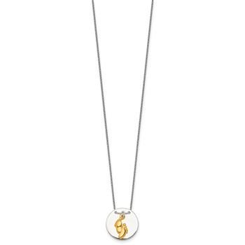 Sterling Silver with Gold-tone Polished Footprint Dangle on Disc 16 inch Necklace — alternate view