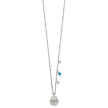 Sterling Silver Polished Beaded Turquoise and Grooved Seashell 16 inch with 2 inch Extension Necklace — alternate view