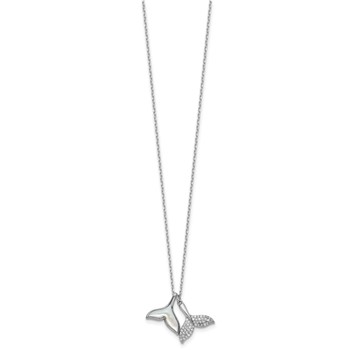 Sterling Silver Rhodium-plated Polished Mother of Pearl and CZ Whale Tails 16 Inch with 2 Inch Extension Necklace — alternate view