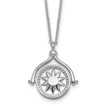 Sterling Silver Rhodium-plated Sun Front/Moon and Star Back Reversible Spinning Pendant 18 inch Necklace