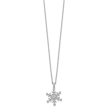 Sterling Silver Rhodium-plated CZ Polished And Textured Snowflake 18 inch Necklace — alternate view