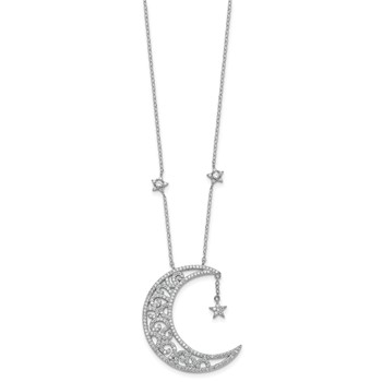 Sterling Silver Rhodium-plated Polished CZ Filigree Moon and Stars 18 Inch Necklace — alternate view