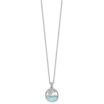 Sterling Silver Rhodium-plated Polished Larimar Beach Scene 16 Inch with 1.75 Inch Extension Necklace — alternate view