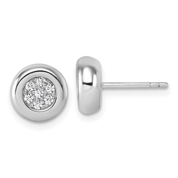 Sterling Silver Rhodium-plated CZ Round Cluster Post Earrings