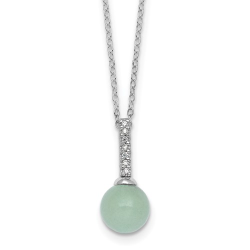 Sterling Silver Rhodium-plated Aventurine CZ 16 w/ 2in ext. Necklace