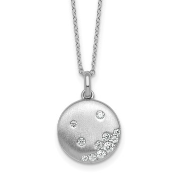 Sterling Silver Rhodium-plated Brushed CZ Circle 17.5 inch Necklace