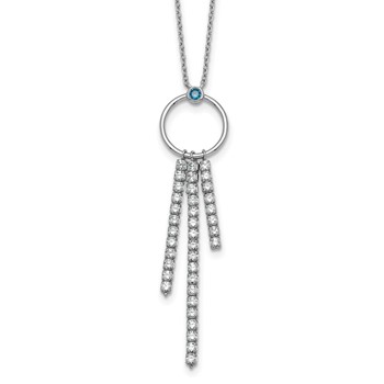 Sterling Silver Rhodium-plated Blue and White CZ 16 inch with 2 inch extender Circle with 3 Drops Necklace