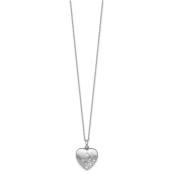 Sterling Silver Rhodium-plated Brushed CZ Heart 17.5 inch Necklace — alternate view