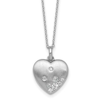 Sterling Silver Rhodium-plated Brushed CZ Heart 17.5 inch Necklace