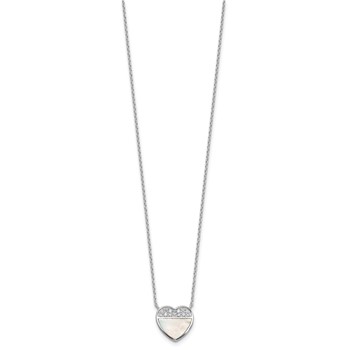 Sterling Silver Rhodium-plated Polished Mother of Pearl and CZ Heart 16 inch with 2 inch Extender Necklace — alternate view