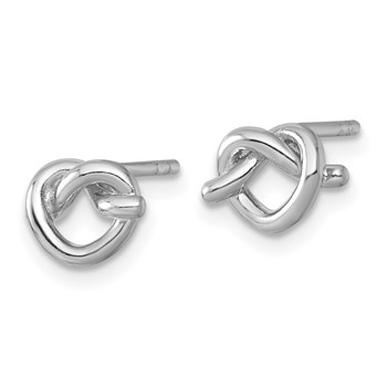 Sterling Silver Rhodium-plated Polished Knot Heart Post Earrings — alternate view