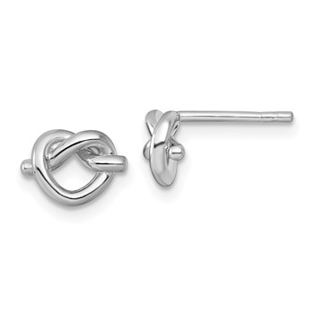Sterling Silver Rhodium-plated Polished Knot Heart Post Earrings