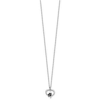 Sterling Silver Rhodium-plated Heart with Black Enameled Paw Print 16 inch with 1.5 inch Extension Necklace — alternate view