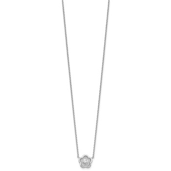 Sterling Silver Rhodium-plated Polished Textured CZ Flower 18 Inch Necklace — alternate view