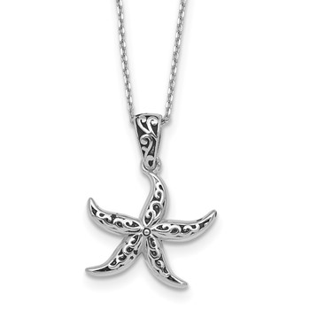Sterling Silver Rhodium-plated Polished and Oxidized Filigree Starfish 18 Inch Necklace