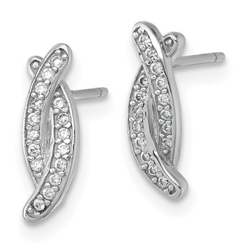 Sterling Silver Rhodium-plated Polished Fancy CZ -X- Post Earrings — alternate view