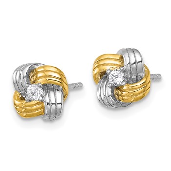 Sterling Silver Gold-tone and Rhodium-plated Polished CZ Knot Post Earrings — alternate view