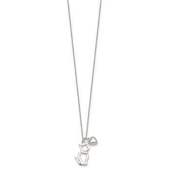 Sterling Silver Polished Cat Silhouette and Puffed Heart Charm 16 inch Necklace — alternate view