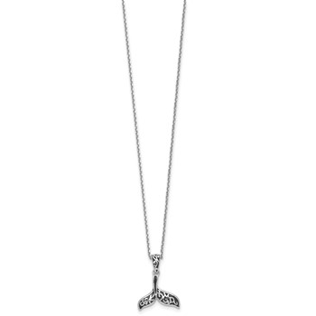 Sterling Silver Rhodium-plated Polished and Oxidized Filigree Whale Tail 18 Inch Necklace — alternate view