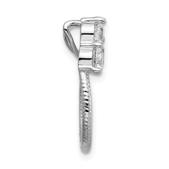 Sterling Silver Rhodium-plated Three CZ Textured Loop Chain Slide Pendant — alternate view