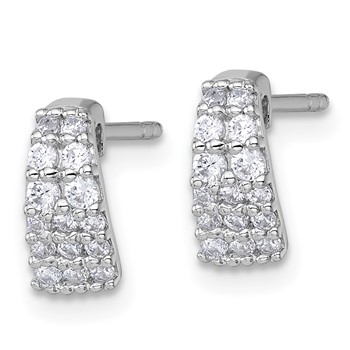Sterling Silver Rhodium-plated Polished Pave CZ Curved and Tapered Post Earrings — alternate view