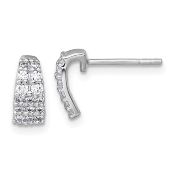 Sterling Silver Rhodium-plated Polished Pave CZ Curved and Tapered Post Earrings