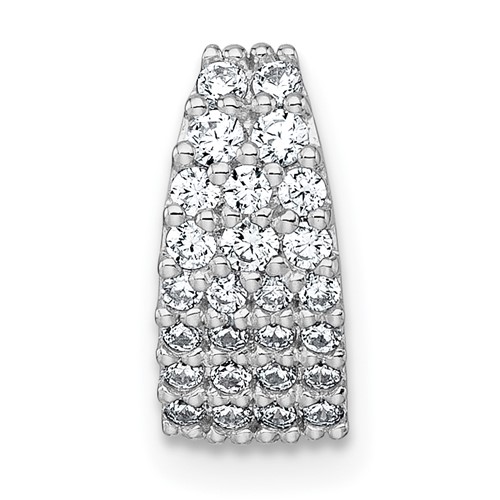 Sterling Silver RH-plt Polished CZ Curved / Tapered Chain Slide Pendant
