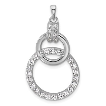 Sterling Silver Rhodium-plated Polished CZ Two Circle Pendant