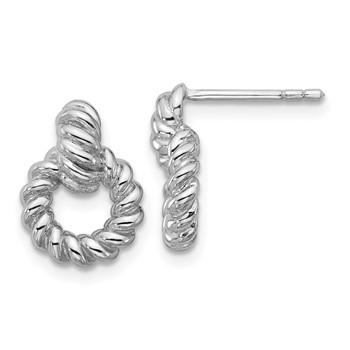 Sterling Silver Rhodium-plated Polished Twisted Circle Post Earrings