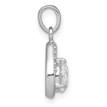 Sterling Silver Rhodium-plated Polished Round CZ Teardrop Pendant — alternate view