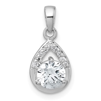 Sterling Silver Rhodium-plated Polished Round CZ Teardrop Pendant