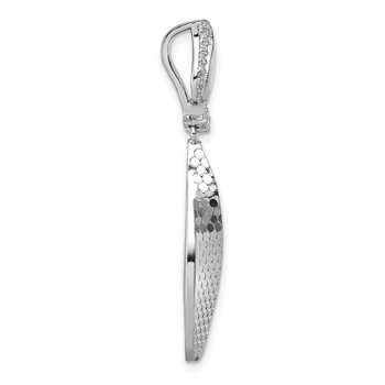 Sterling Silver Rhodium-plated CZ Polished Textured Abstract Tear Drop Pendant — alternate view