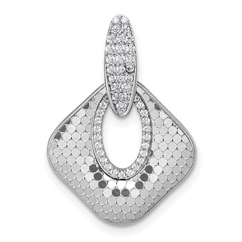 Sterling Silver Rhodium-plated CZ Polished Textured Doorknocker Pendant