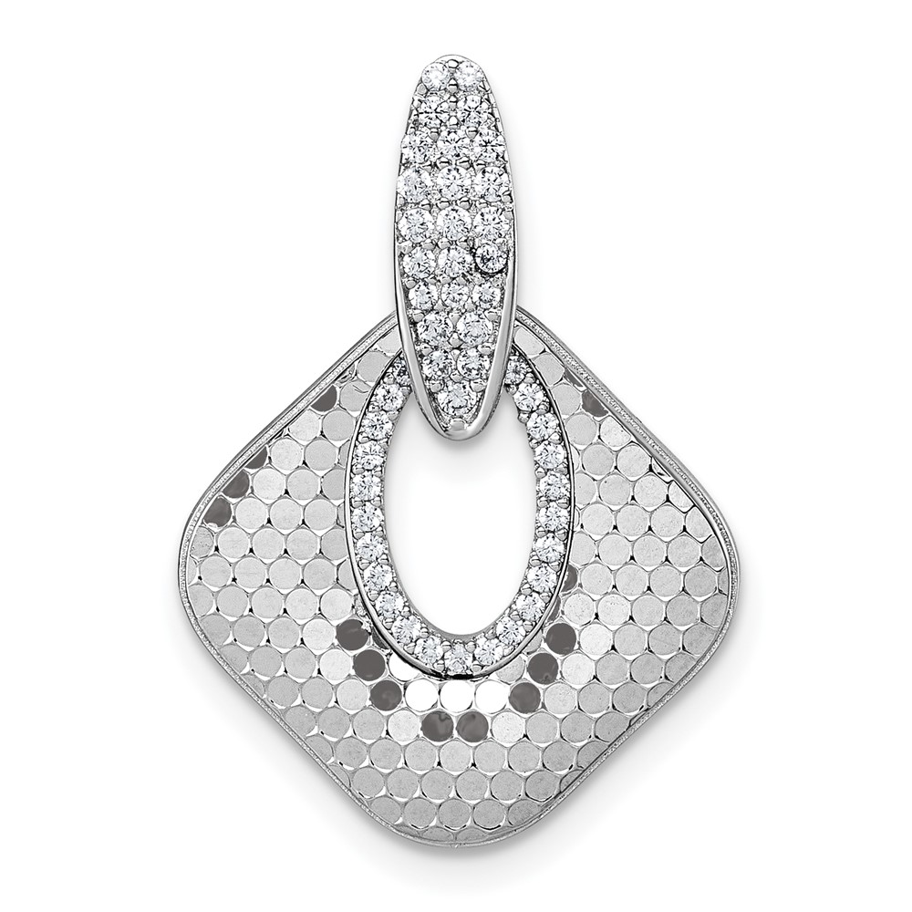 Sterling Silver Rhodium-plated CZ Textured Pendant