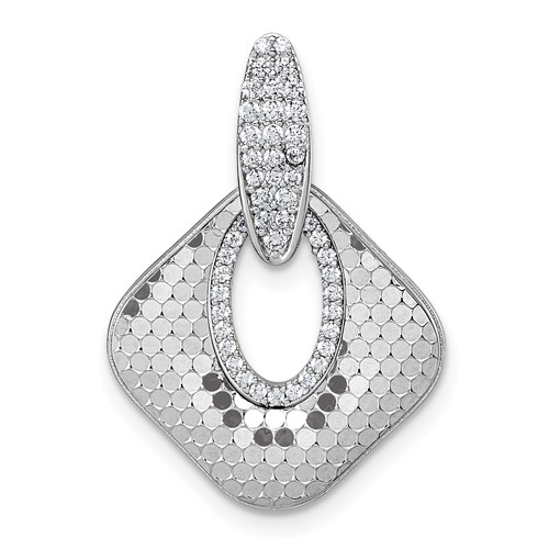 Sterling Silver Rhodium-plated CZ Textured Pendant