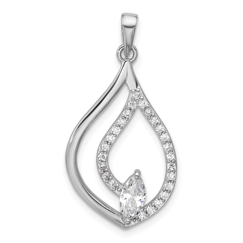 Sterling Silver Rhodium-plated CZ Polished Tear Drop Pendant