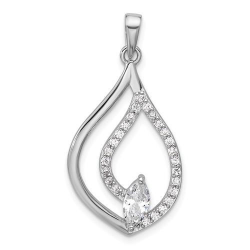 Sterling Silver Rhodium-plated CZ Polished Tear Drop Pendant