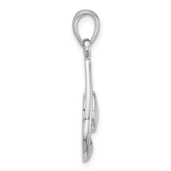 Sterling Silver Rhodium-plated Polished Round Mother of Pearl in Teardrop Pendant — alternate view