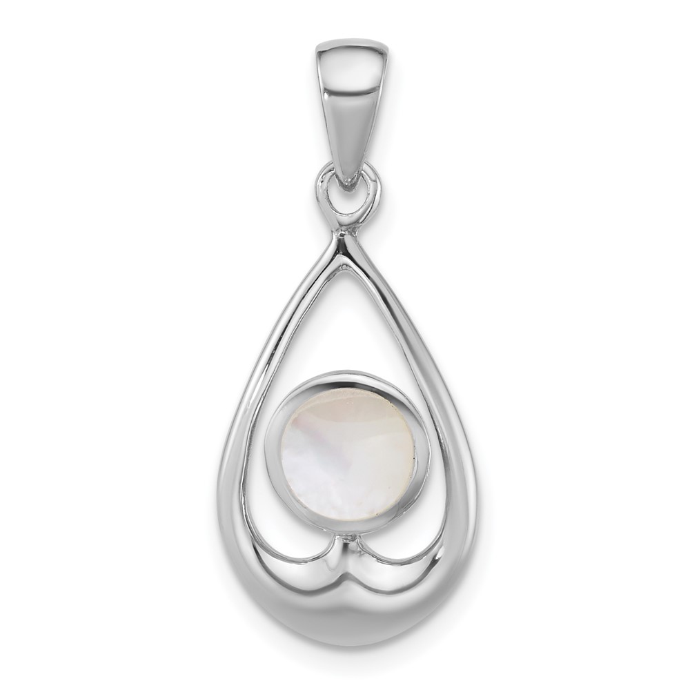 Sterling Silver Rhodium-plated Polished MOP Teardrop Pendant
