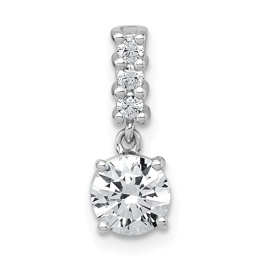Sterling Silver RH-plated Polished CZ Dangling Chain Slide Pendant