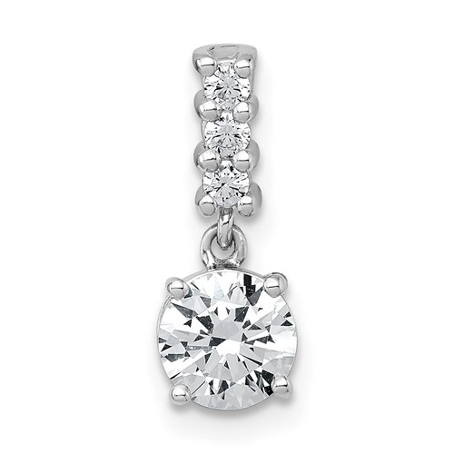 Sterling Silver RH-plated Polished CZ Dangling Chain Slide Pendant