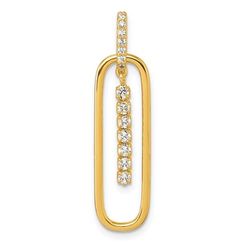 Sterling Silver Gold-tone with White CZ Oblong Dangle Pendant