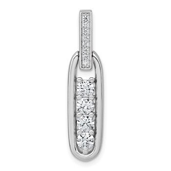Sterling Silver Rhodium-plated Polished CZ Elongated Oval Pendant
