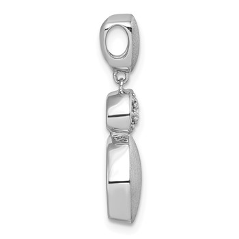 Sterling Silver Rhodium-plated Brushed and Polished Crystal Chain Slide Pendant — alternate view