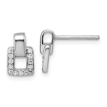 Sterling Silver Rhodium-plated Polished CZ Square Post Earrings