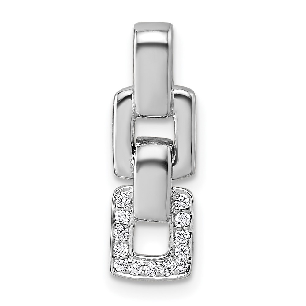 Sterling Silver Rhodium-plated CZ Double Square Pendant