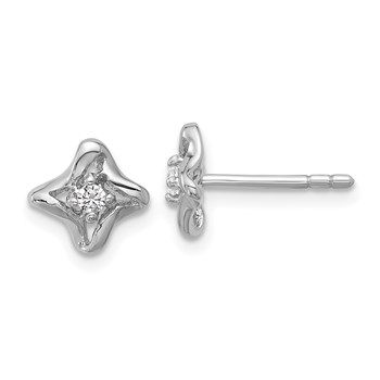 Sterling Silver Rhodium-plated Polished CZ Twisted Post Earrings