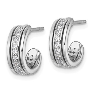 Sterling Silver Rhodium-plated Polished White CZ J-Hoop Post Earrings — alternate view