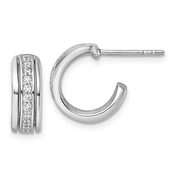 Sterling Silver Rhodium-plated Polished White CZ J-Hoop Post Earrings