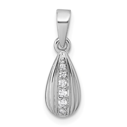 Sterling Silver Rhodium-plated Polished CZ Teardrop Pendant